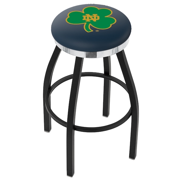 25" Blk Wrinkle Notre Dame Shamrock Swivel Bar Stool, Chrome Ring